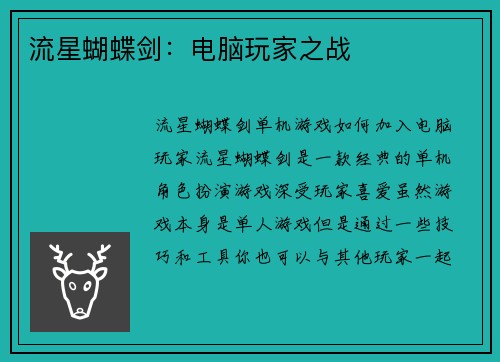 流星蝴蝶剑：电脑玩家之战